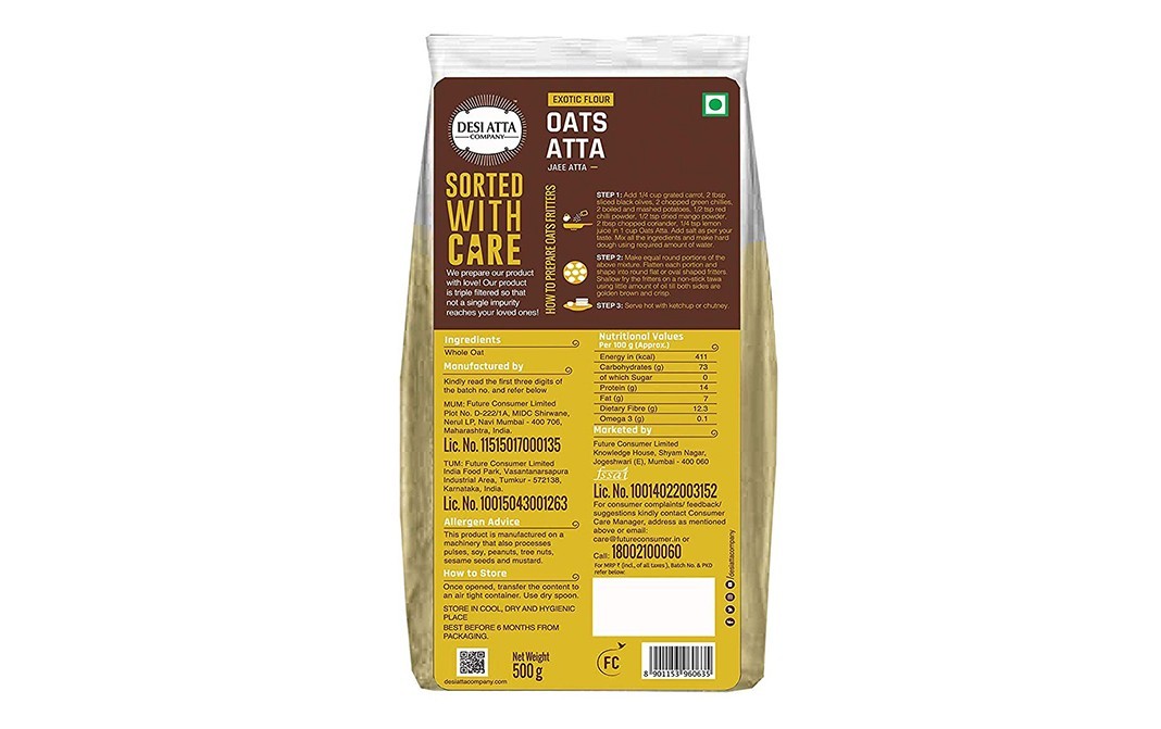 Desi Atta Oats Atta (Jaee Atta)    Pack  500 grams